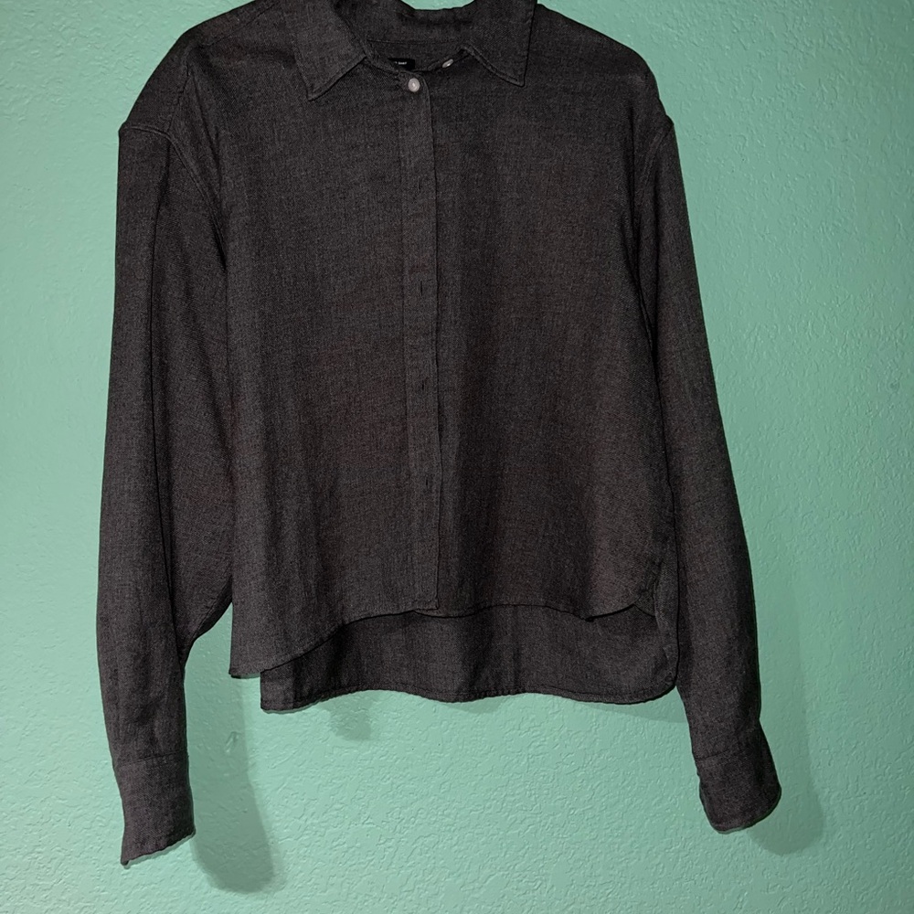 Grey Long-Sleeve Crop Button Shirt